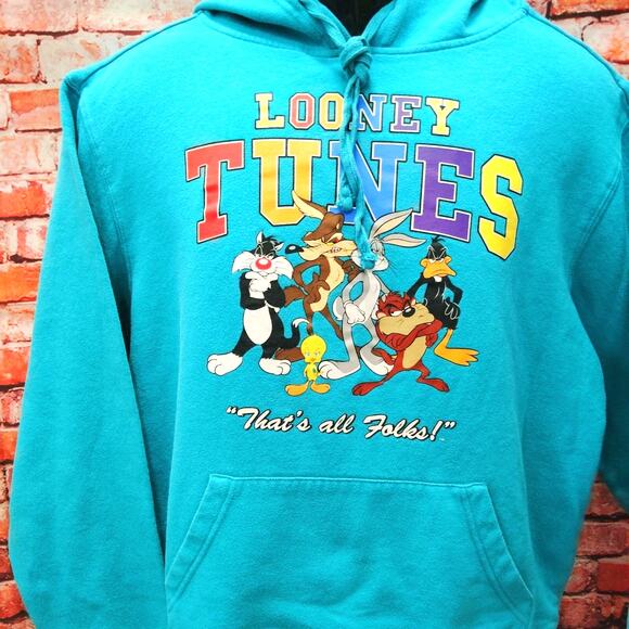 Looney Tunes Hoodie Women Medium Blue Tweety Bird That's All Folks Graphic Print - Picture 3 of 6